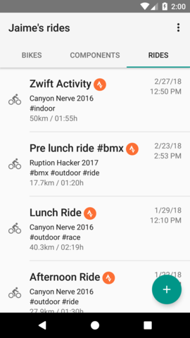 Rides list with tags preview