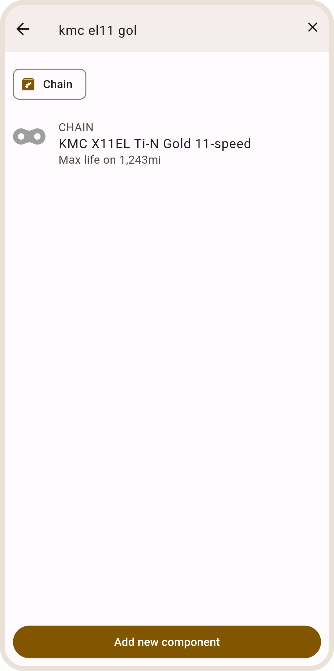 Search components catalog in ProBikeGarage app
