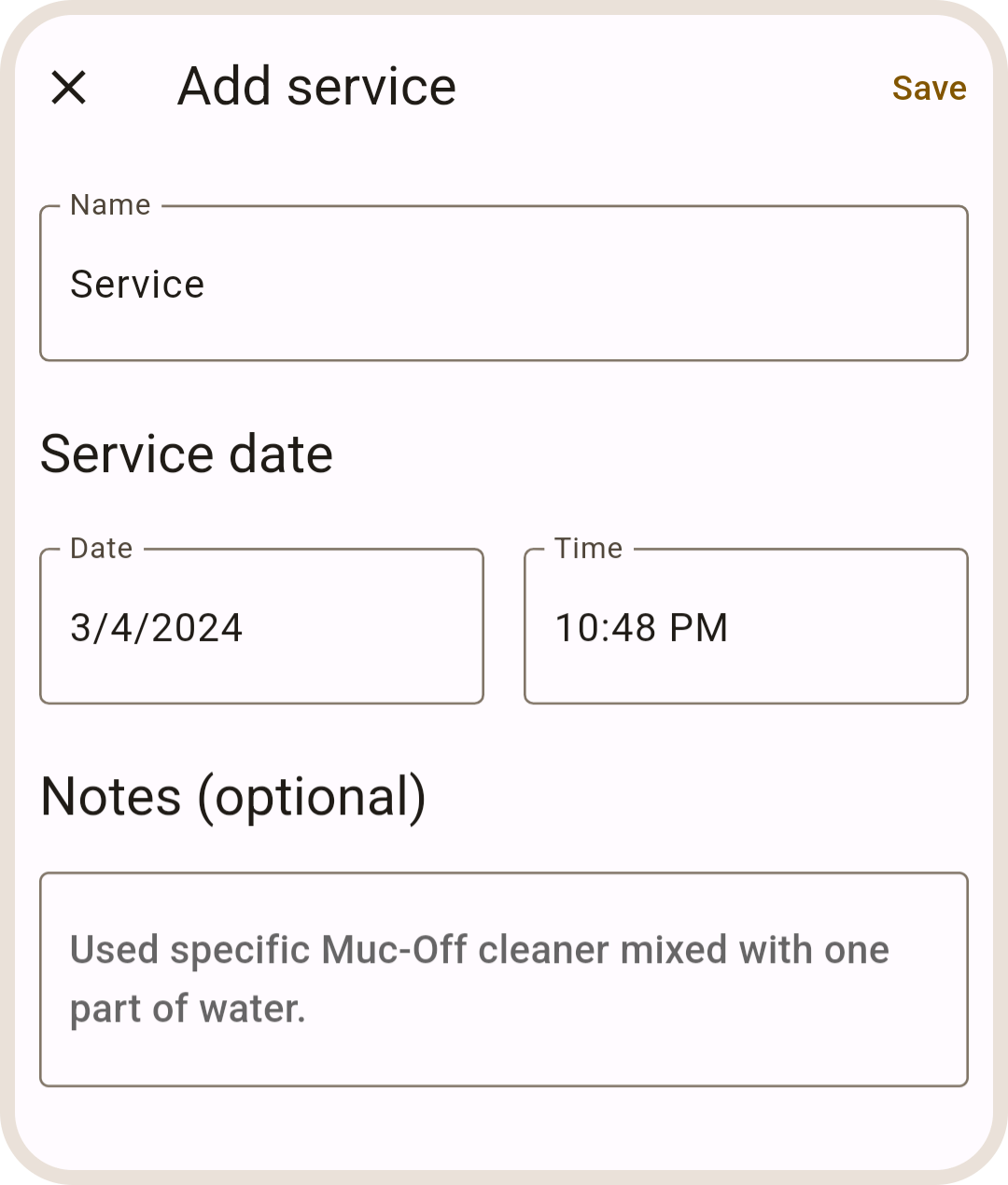Create new service in ProBikeGarage app