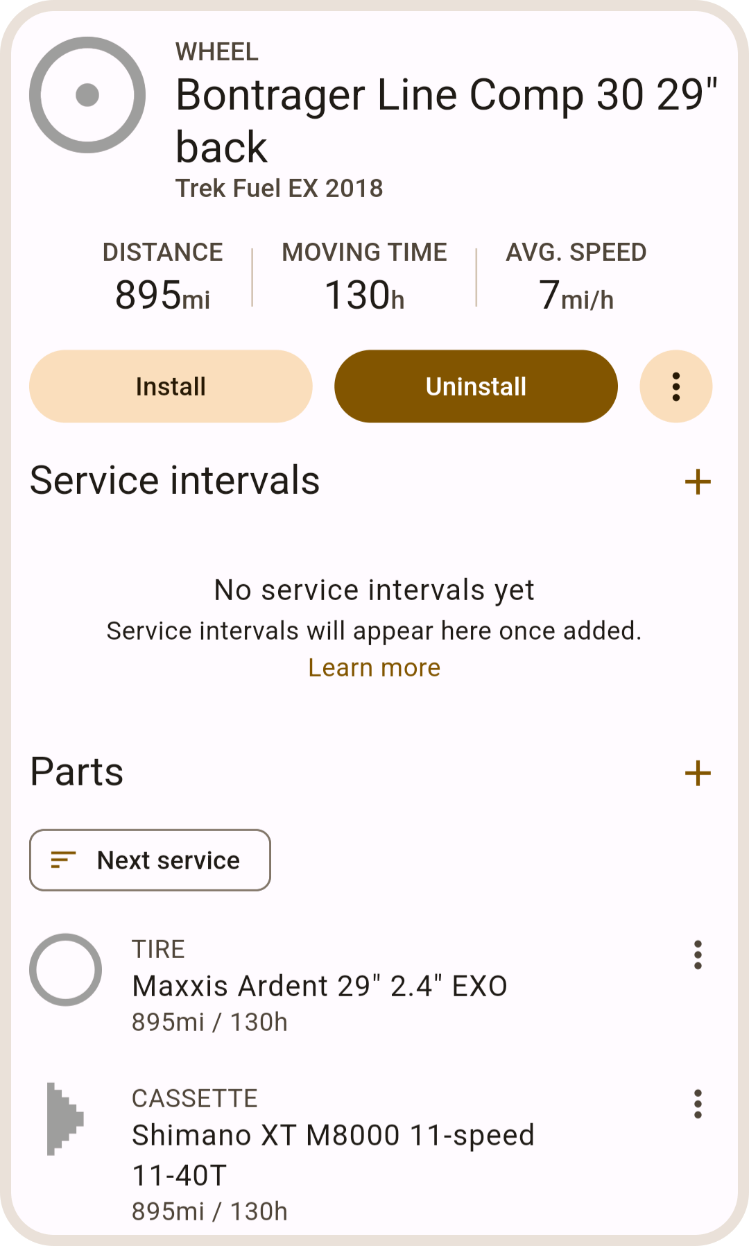 Component child parts list in ProBikeGarage app