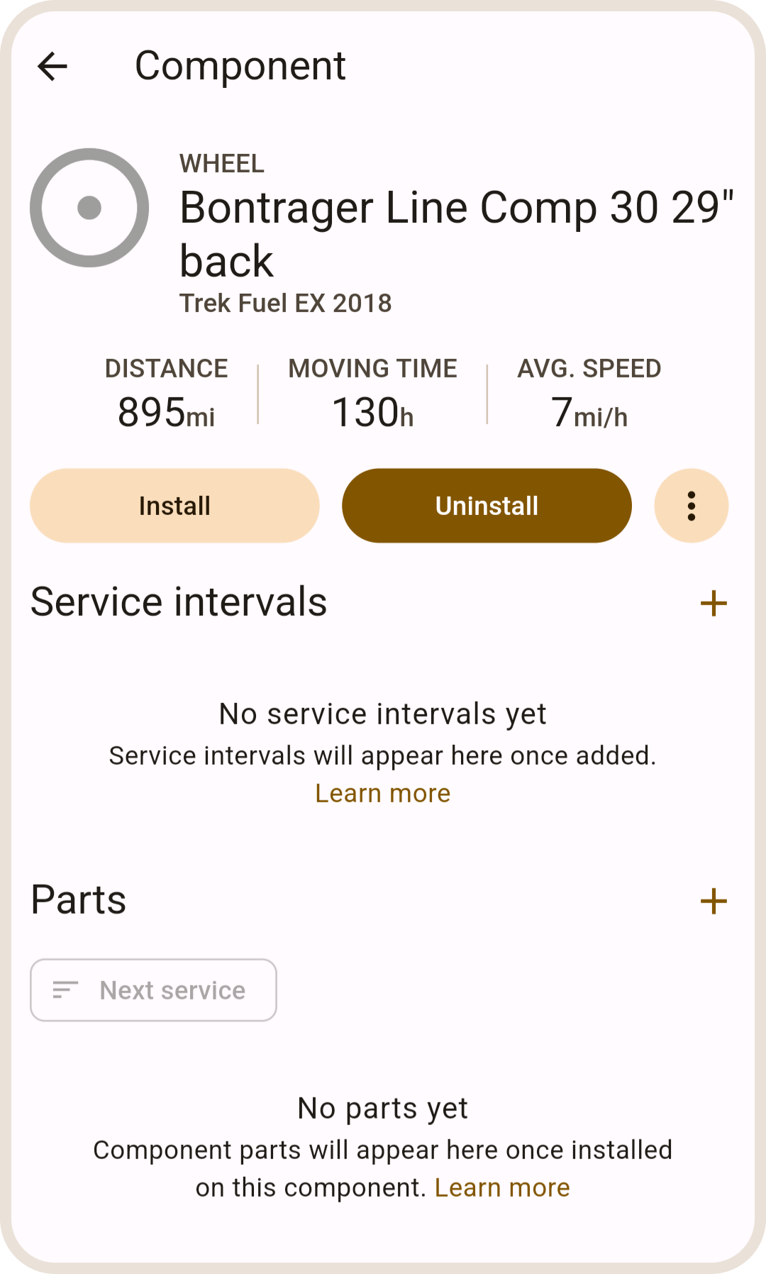 Component empty parts list in ProBikeGarage app