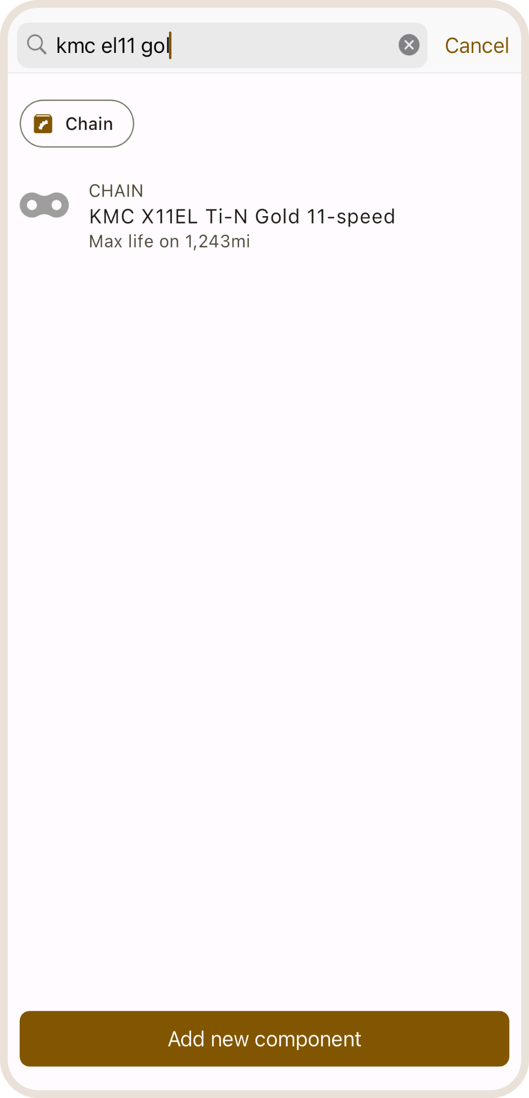 Search components catalog in ProBikeGarage app