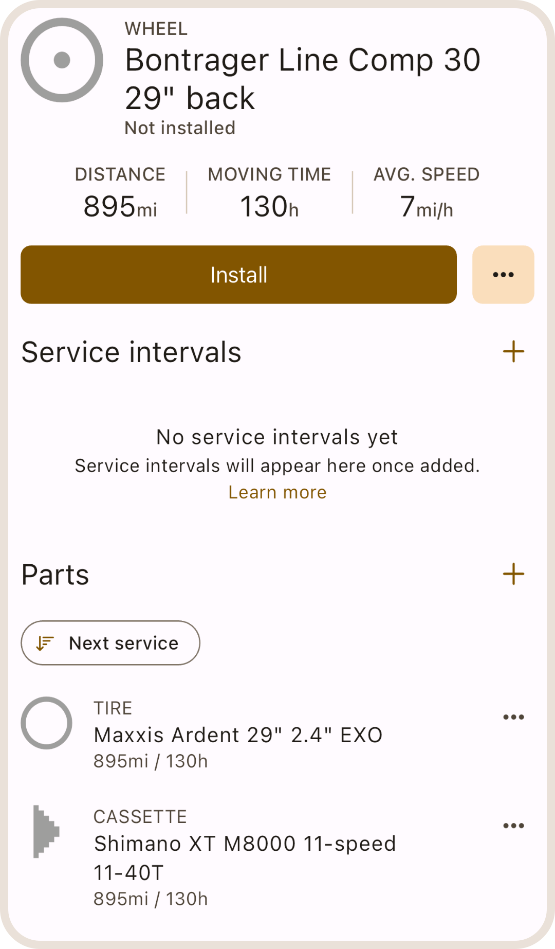 Component child parts list in ProBikeGarage app