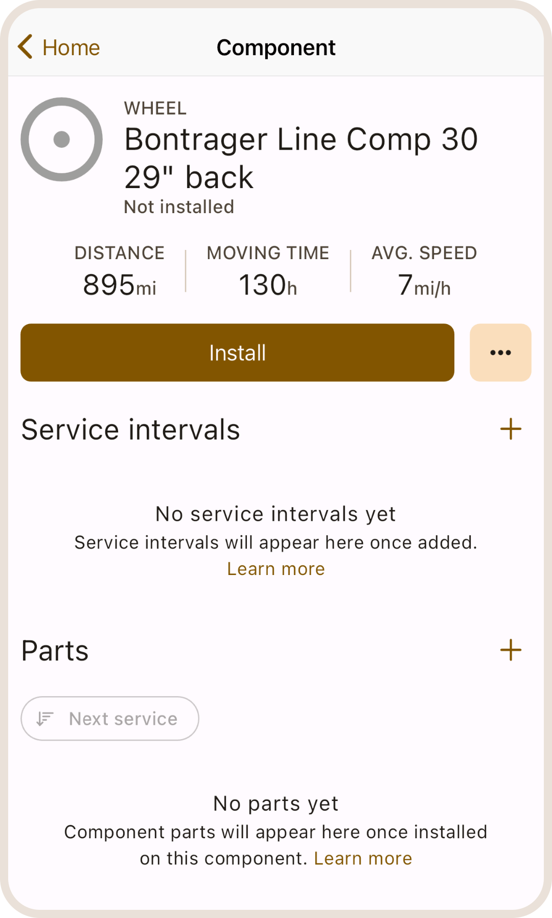 Component empty parts list in ProBikeGarage app