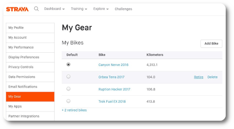 Retire bike on Strava's gear section