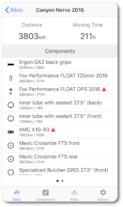 Bike components app capture